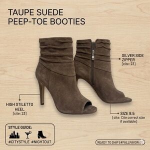 BCBG Taupe Suede Peep-Toe Boots Leather inside 7.5